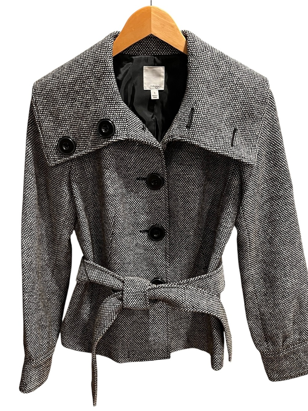 Nordstrom Halogen Black White Wool Blend Peacoat Women’s Size Small